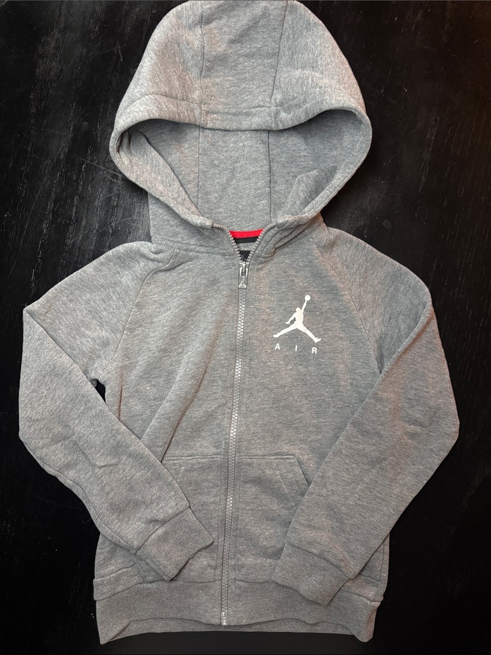 Jordan Gray Full-Zip Kids Hoodie with White Jumpman